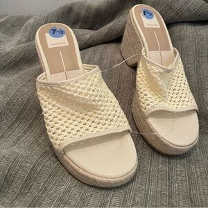 Dolce Vita Womens Saydie Cream Raffia Slip On Wedge Platform Sandals  Size 7.5